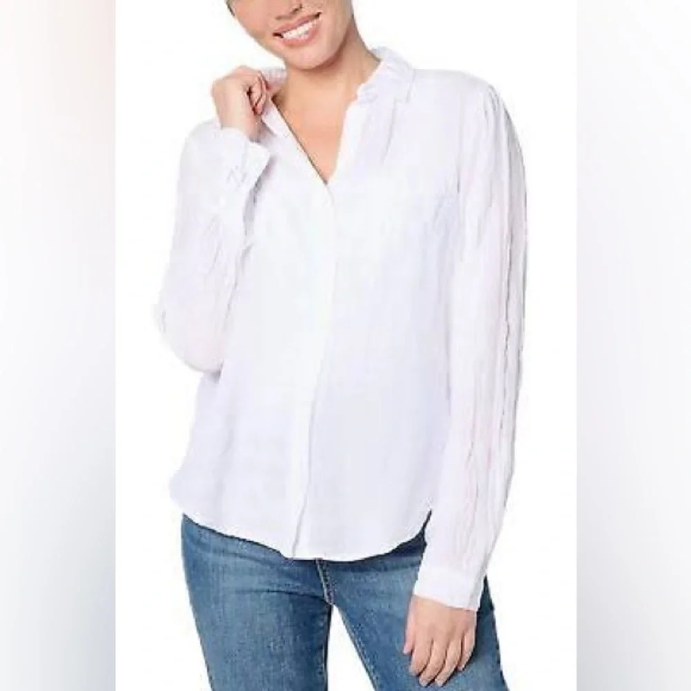 Side Stitch White Button Down Shirt • Long Sleeve • Size Large - Picture 1 of 3